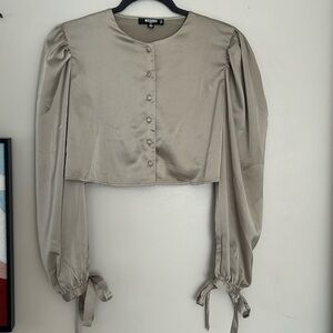 Beautiful Missguided satin crop top with bow sleeves!